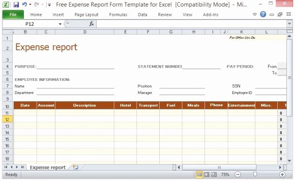 Free Printable Office forms Fresh Free Expense Report form Template for Excel