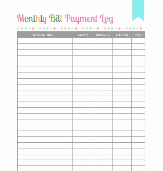 Free Printable Payment Log Inspirational Free Printable Monthly Bill Payment Log