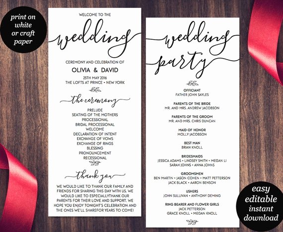 Free Printable Program Templates Inspirational Wedding Program Template Printable Wedding Program Wedding