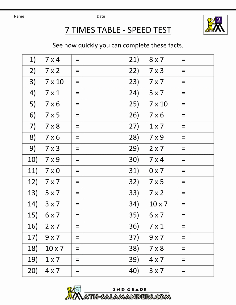 Free Printable Times Tables Worksheets Luxury 7 Times Table