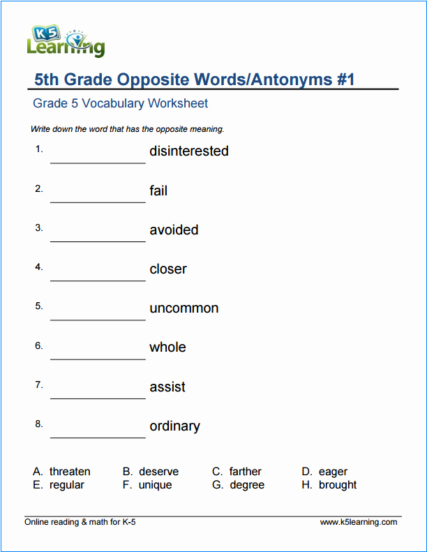 Free Printable Vocabulary Worksheets Fresh Grade 5 Vocabulary Worksheets – Printable and organized by