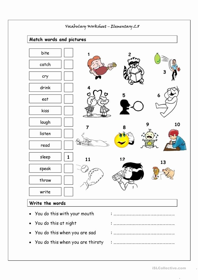 Free Printable Vocabulary Worksheets New Vocabulary Matching Worksheet Elementary 2 8 Action