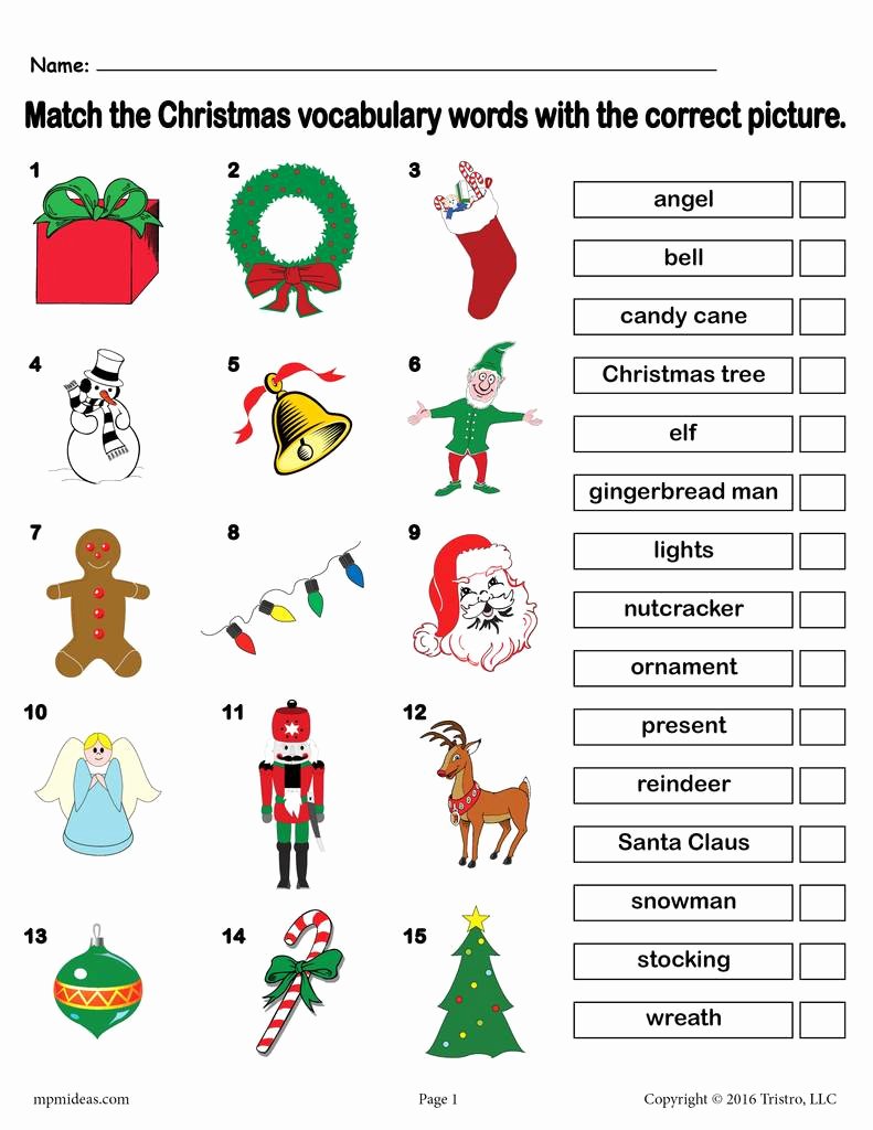 Free Printable Vocabulary Worksheets Unique Free Printable Christmas Vocabulary Matching Worksheet