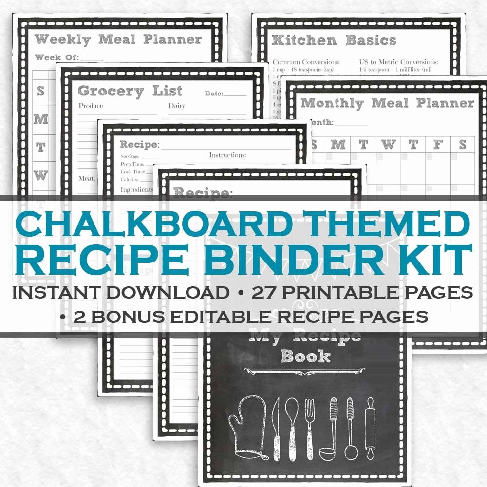 Free Recipe Binder Templates Beautiful Chalkboard Printable Recipe Binder Kit 29 Printable Pages