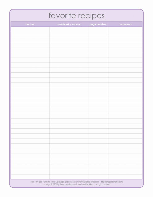 Free Recipe Binder Templates Fresh Favorite Recipes Template for the Home Management Binder