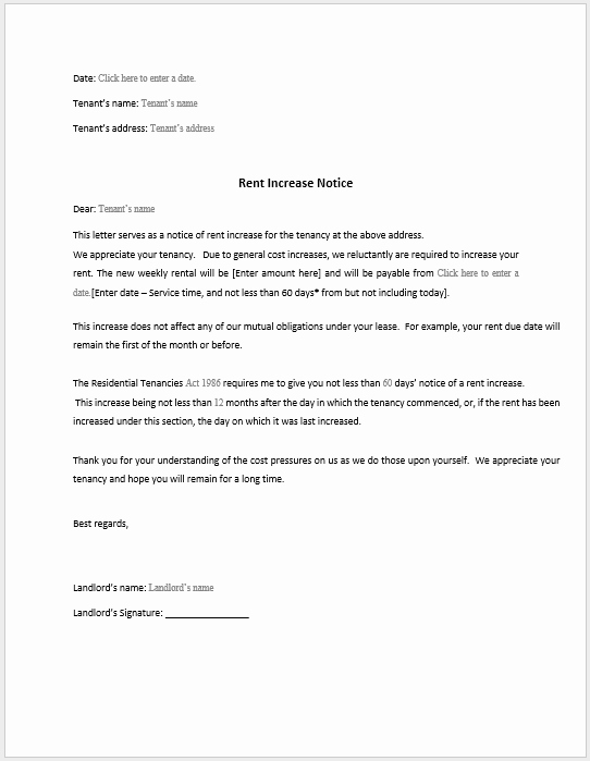 Free Rent Increase Letter Lovely Rent Increase Notice Sample Word Templates