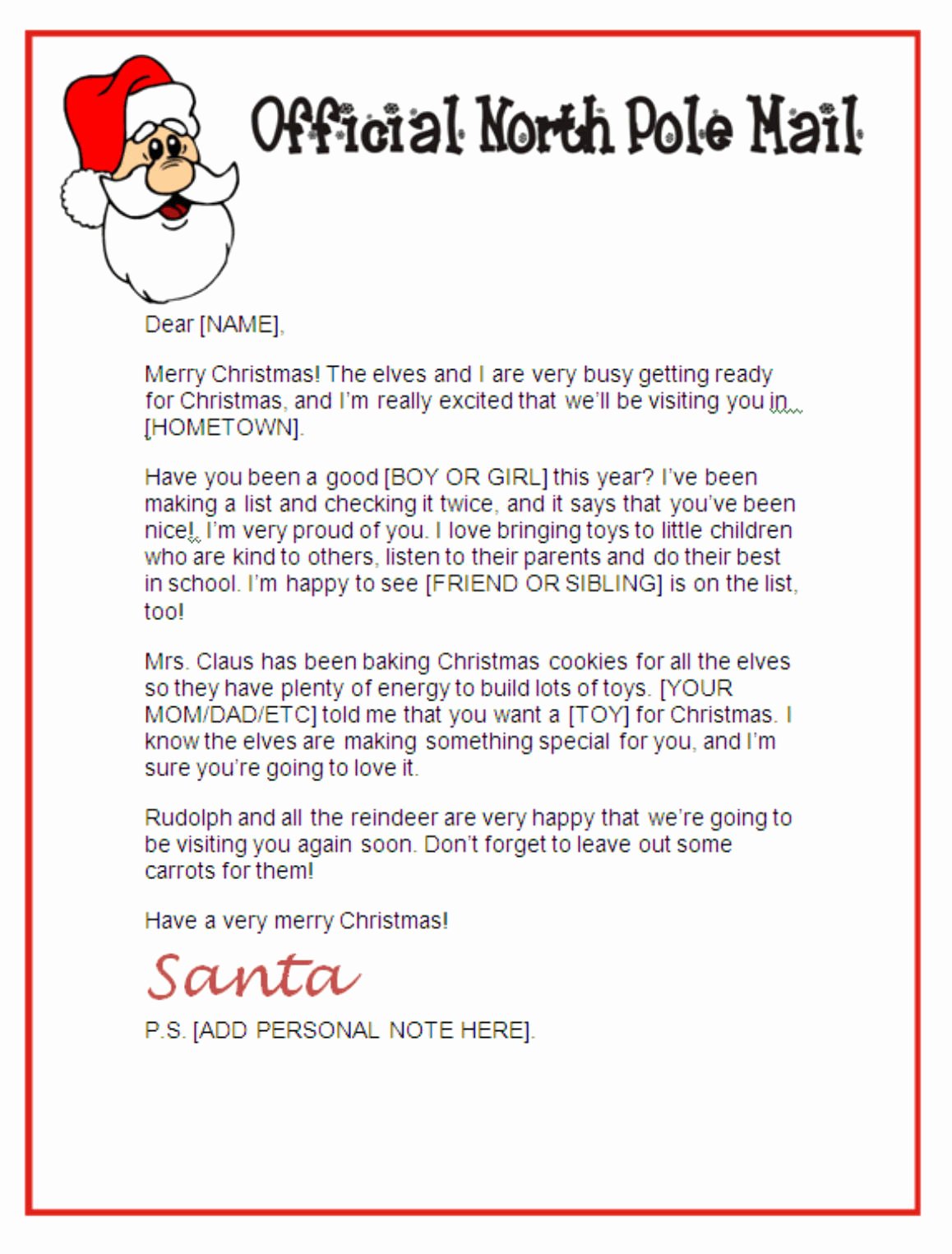 Free Santa Letter Template Lovely Letter From Santa Template