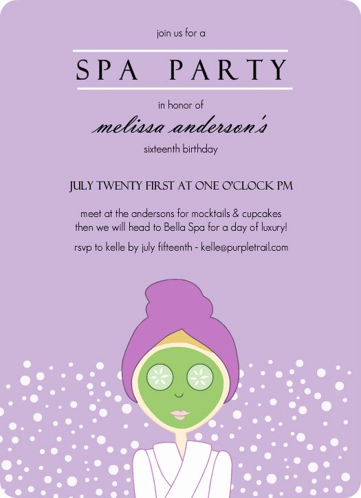 Free Spa Party Invitations Luxury Purple Spa Girl Birthday Party Invitation Template