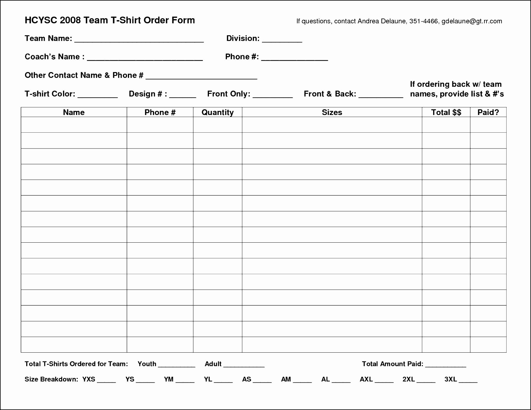 Free Tshirt order form Fresh Excel Shirt order form Template