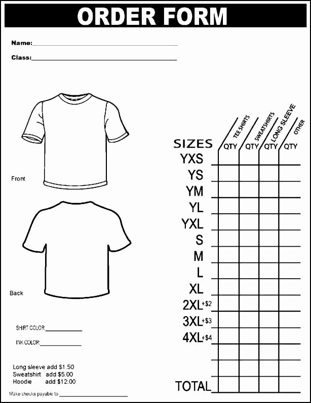 Free Tshirt order form Luxury Printable T Shirt order form Template