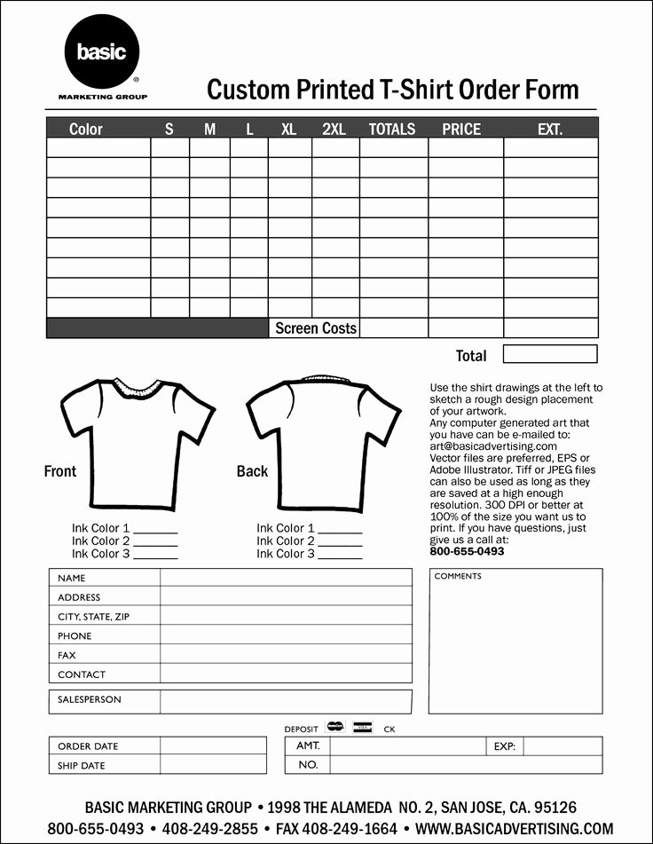 Free Tshirt order form Unique Free T Shirt order form Template Download