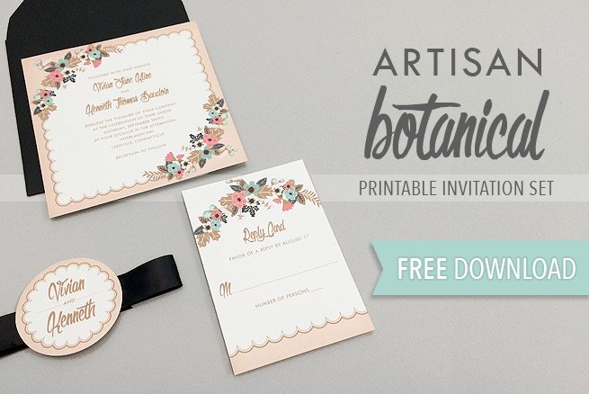 Free Wedding Invitation Printables Beautiful Artisan Botanical Free Printable Wedding Invitation