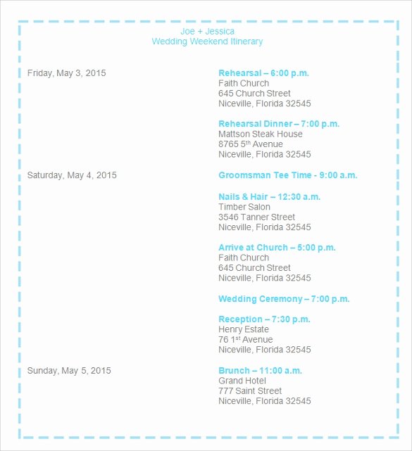 Free Wedding Itinerary Template Best Of Sample Wedding Weekend Itinerary Template 12 Documents