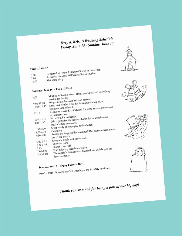 Free Wedding Itinerary Template Fresh Putting to Her Your Wedding Day Itinerary