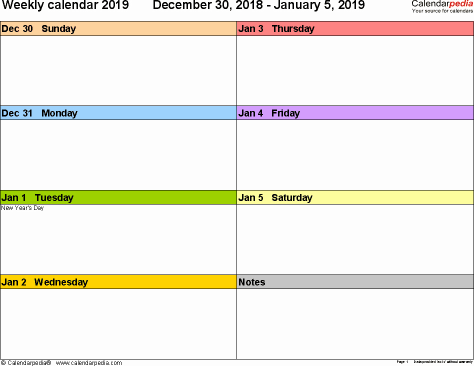 Free Weekly Printable Calendar Unique Weekly Calendar 2019 for Word 12 Free Printable Templates