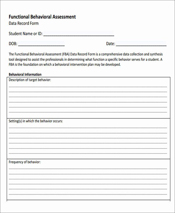 Functional Behavior assessment Template Beautiful 39 assessment forms In Pdf