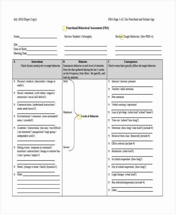 Functional Behavior assessment Template Inspirational 34 Sample assessment forms In Pdf