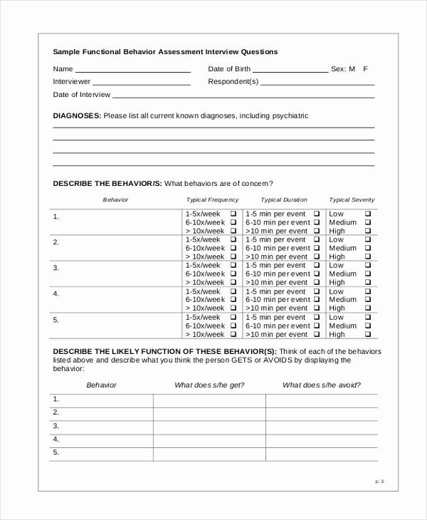 Functional Behavior assessment Template New Free 24 Sample Interview assessment forms In Pdf