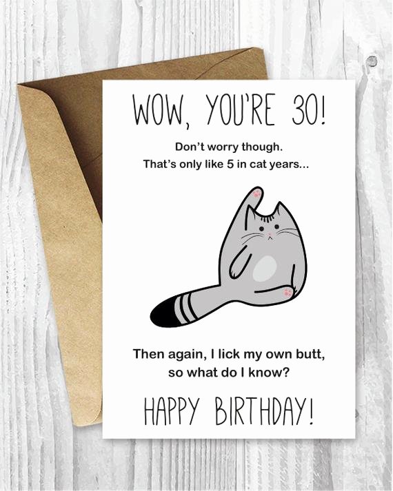 Funny Birthday Cards Printable New 30th Birthday Card Printable Birthday Card Funny Cat by