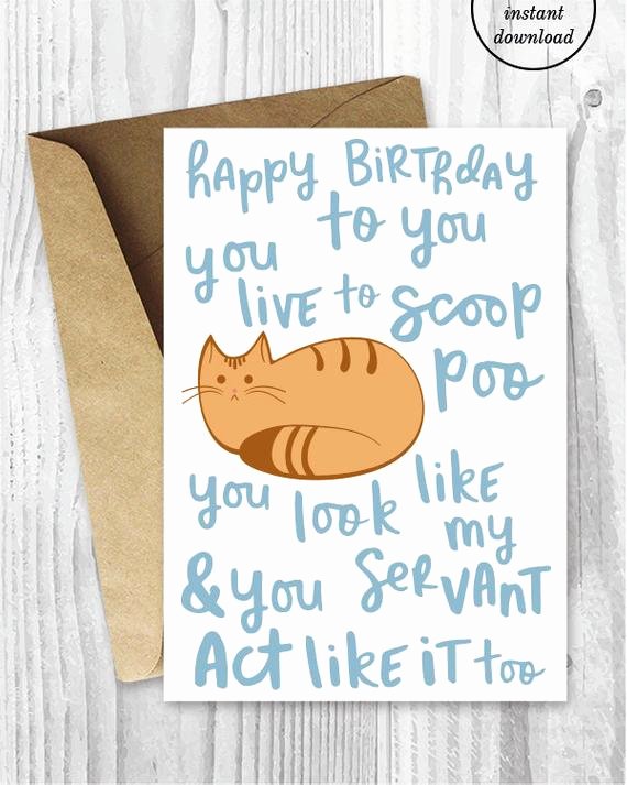 Funny Birthday Cards Printable New Funny Birthday song Card From the Cat Printable Funny Happy