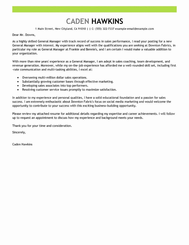 General Cover Letter Examples Awesome Amazing Sales General Manager Cover Letter Examples