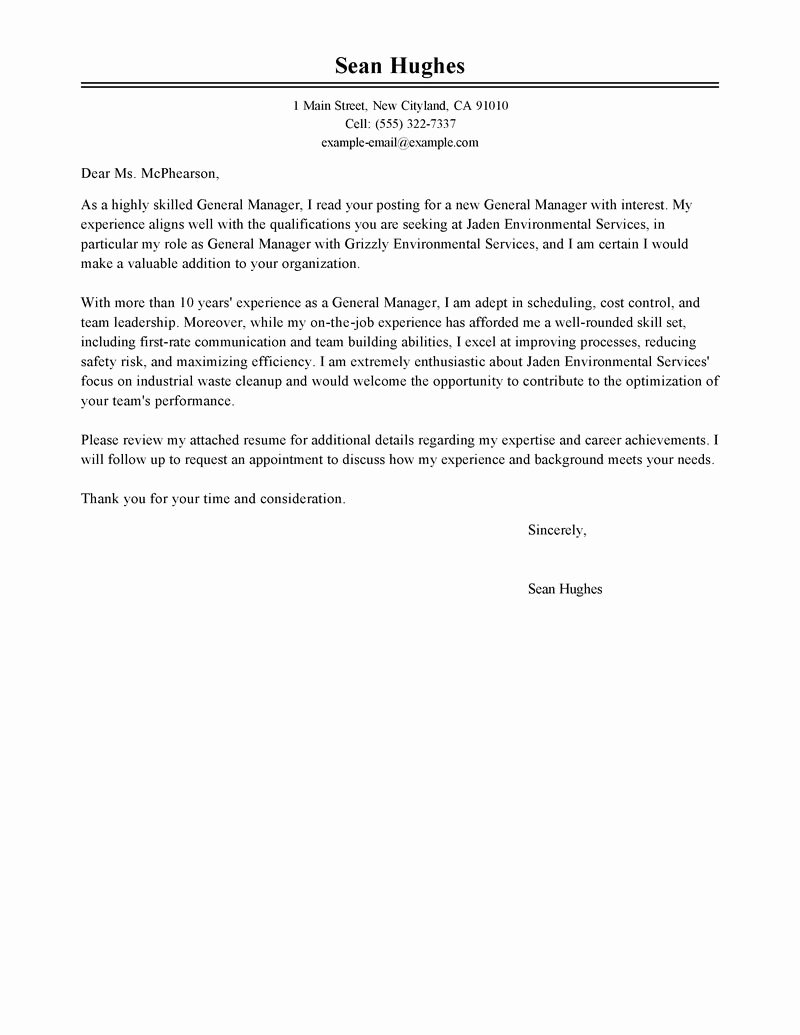 General Cover Letter Examples Inspirational Best General Manager Cover Letter Examples
