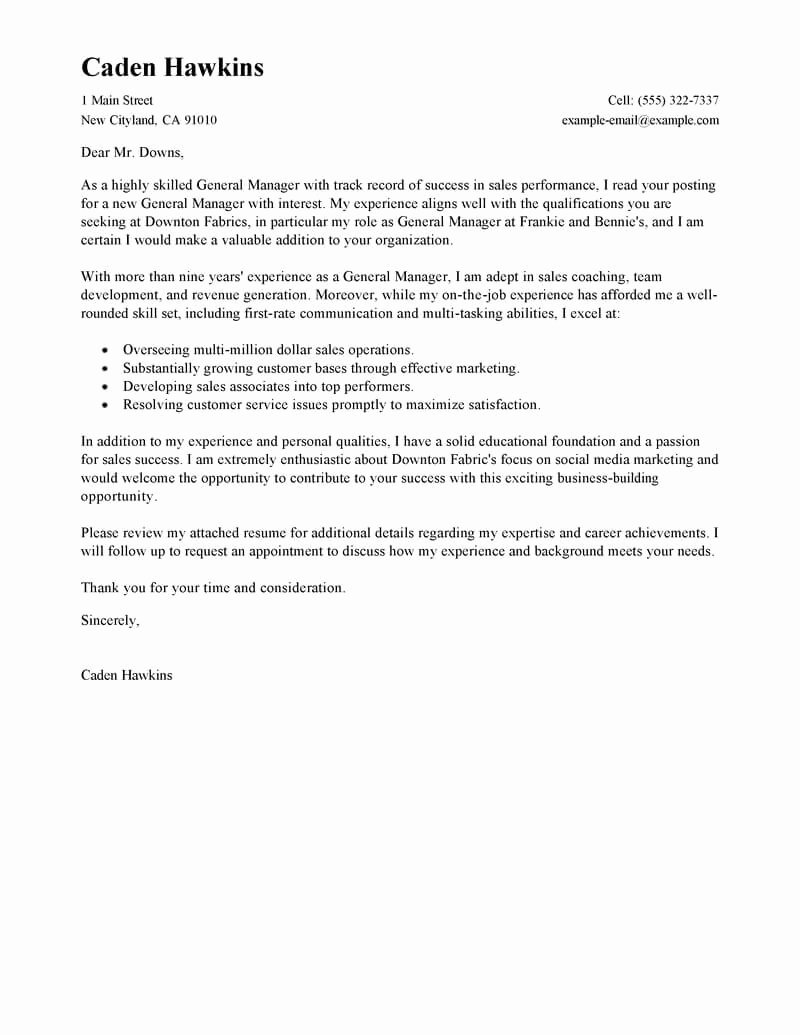 General Cover Letters for Jobs Fresh Amazing Sales General Manager Cover Letter Examples