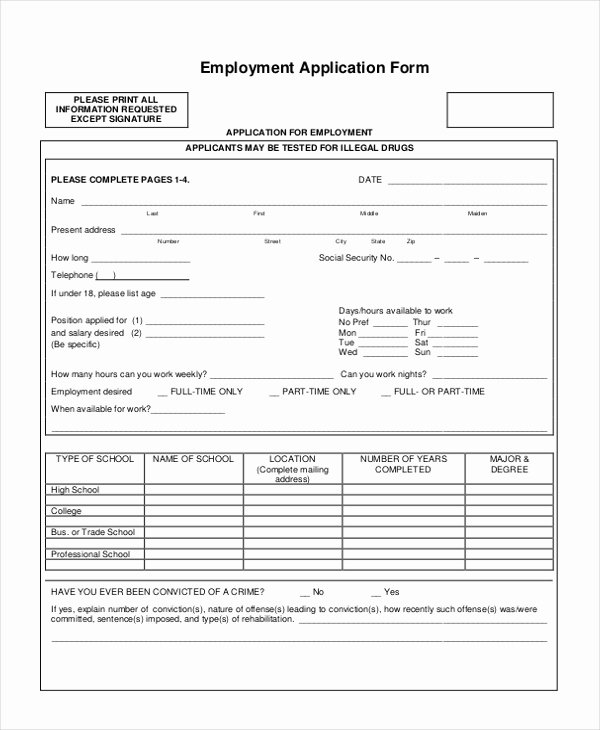 General Job Application form Awesome Free 10 Sample Generic Employment Application forms
