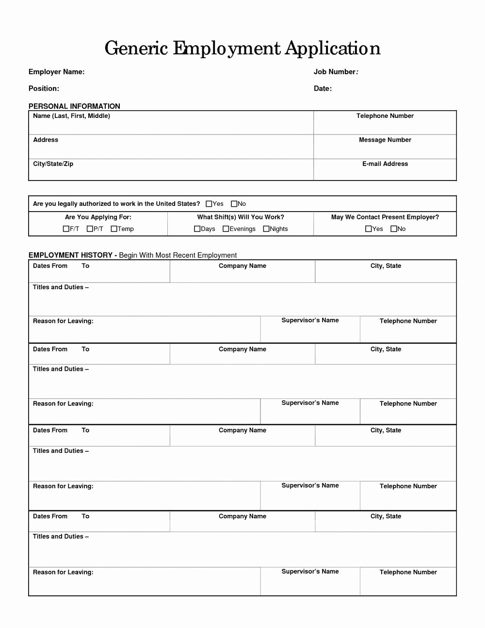 General Job Application form Awesome Free Printable Generic Job Application form