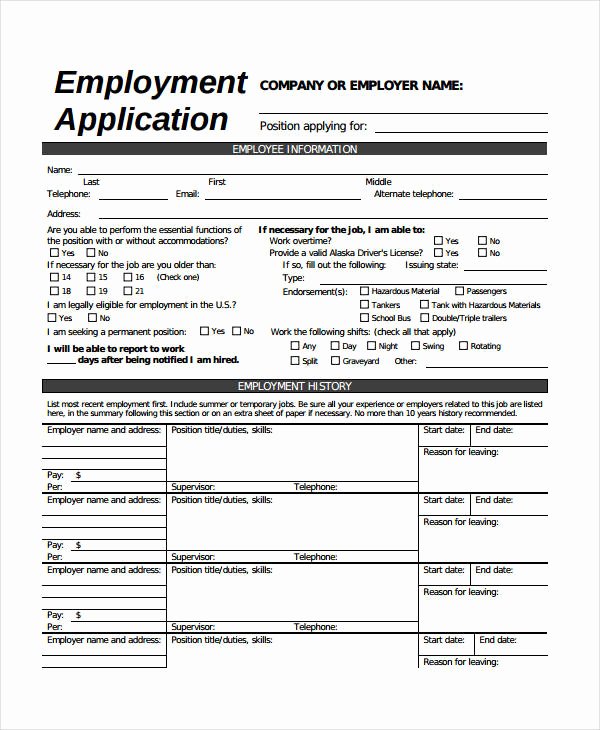 General Job Application form Awesome Generic Employment Application Template 8 Free Pdf