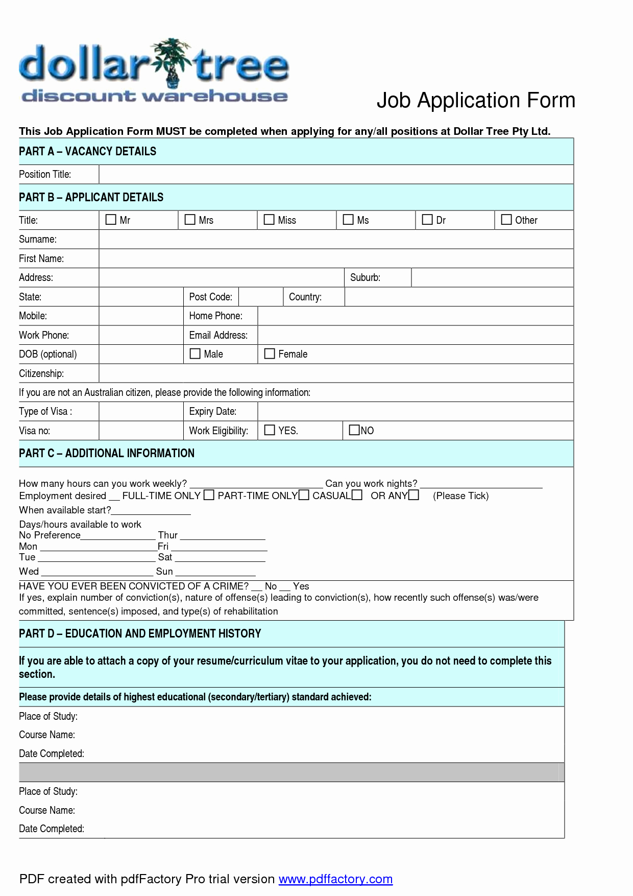 General Job Application form Elegant Dollar General Application Print Out