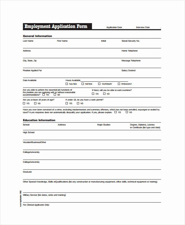 General Job Application form Elegant Generic Job Application form