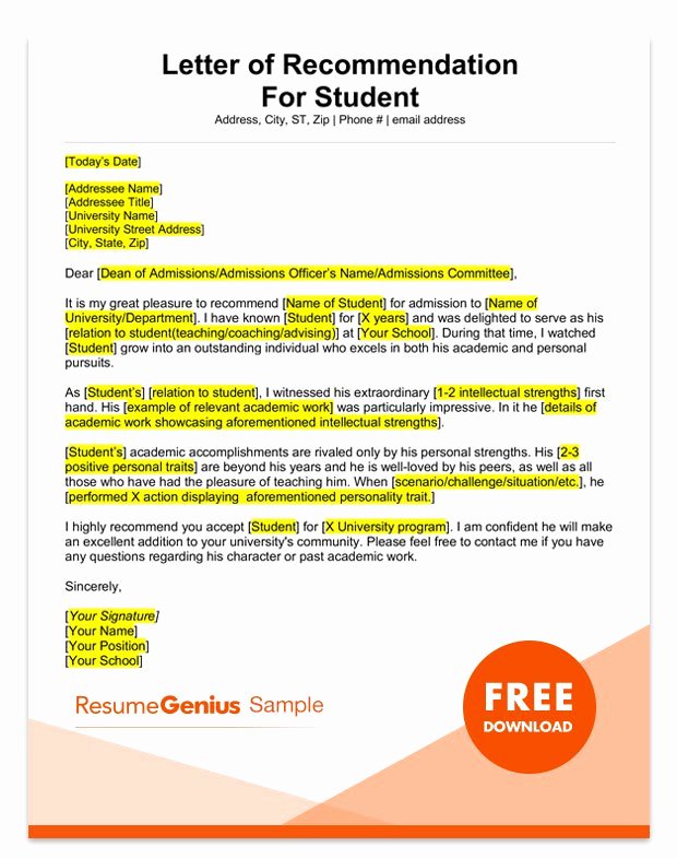 Generic Letter Of Recommendation Template Awesome Student and Teacher Re Mendation Letter Samples