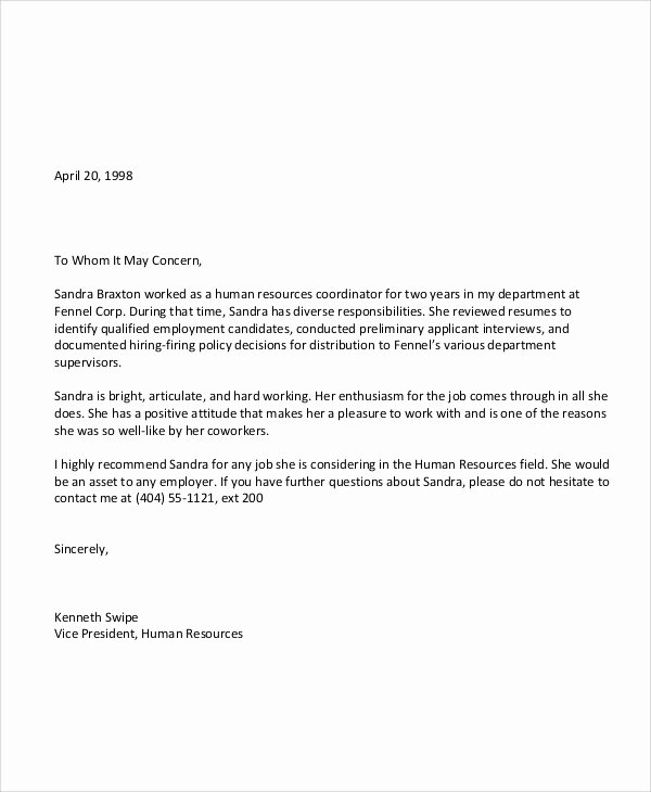 Generic Letter Of Recommendation Template New 6 Sample Employee Re Mendation Letter Free Sample