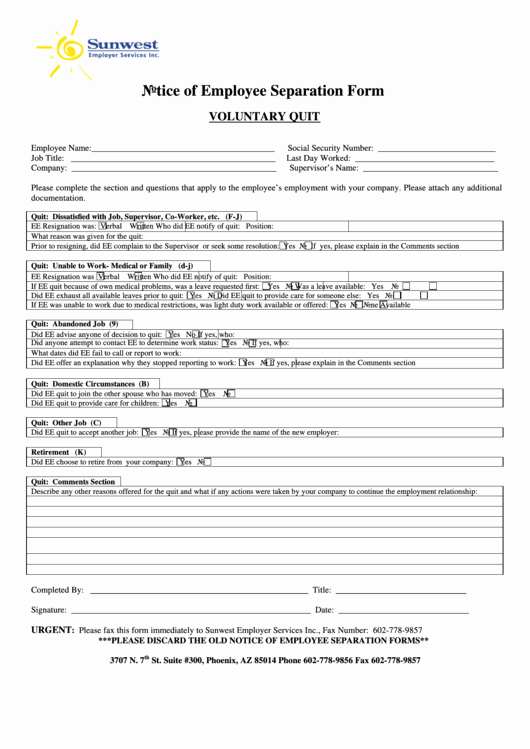 Georgia Separation Notice Fillable Best Of Fillable Notice Employee Separation form Voluntary