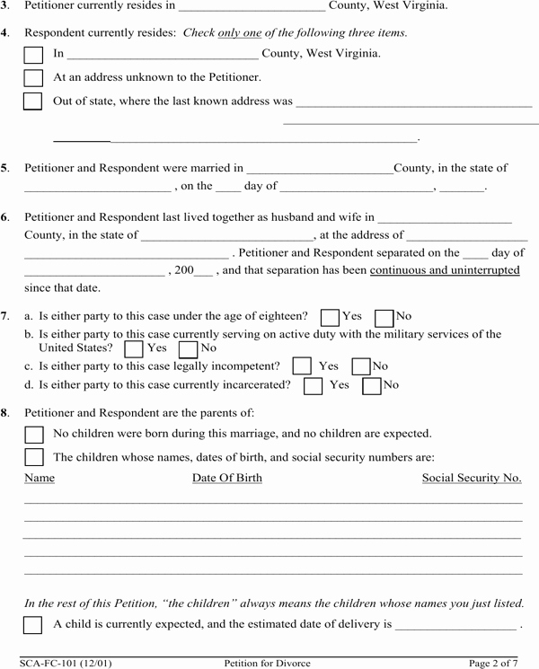 Georgia Separation Notice Fillable Elegant Download West Virginia Petition for Divorce form for Free