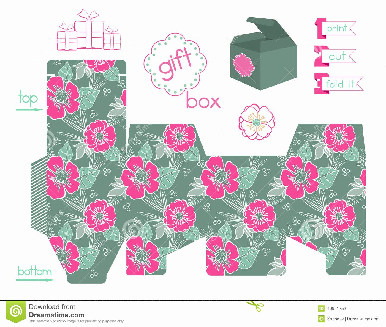 Gift Box Template Printable Lovely Printable Gift Box with Poppies Pattern Stock Vector