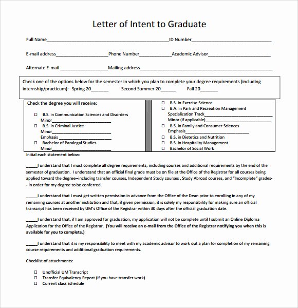 Graduate Letter Of Intent Sample Inspirational Letter Of Intent Graduate School 9 Download Documents
