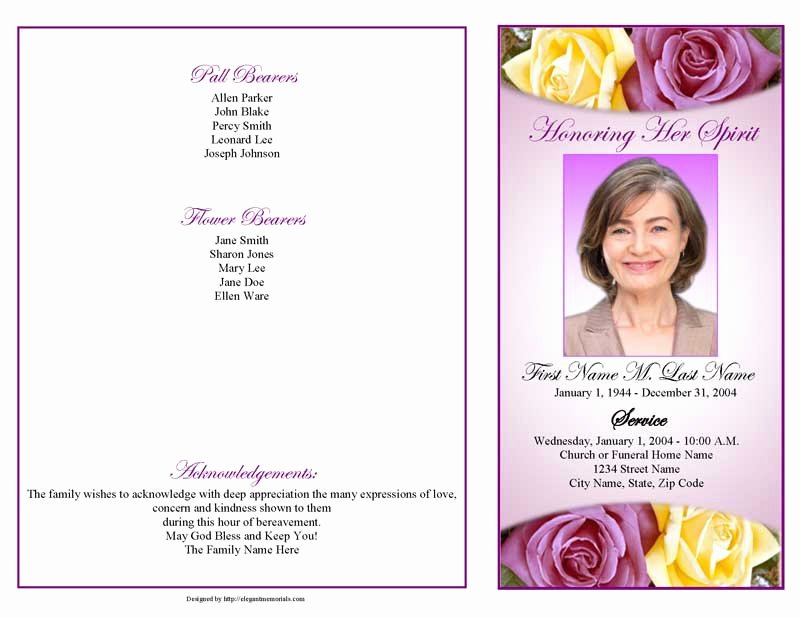 Graduated Fold Program Template Free Lovely Lovely Purple Rose Funeral Program Template 4 Page