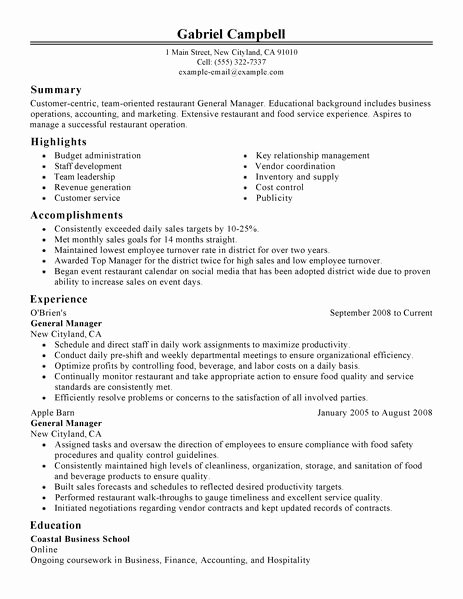 Grocery Store Manager Resume Awesome Best Restaurant Bar General Manager Resume Example