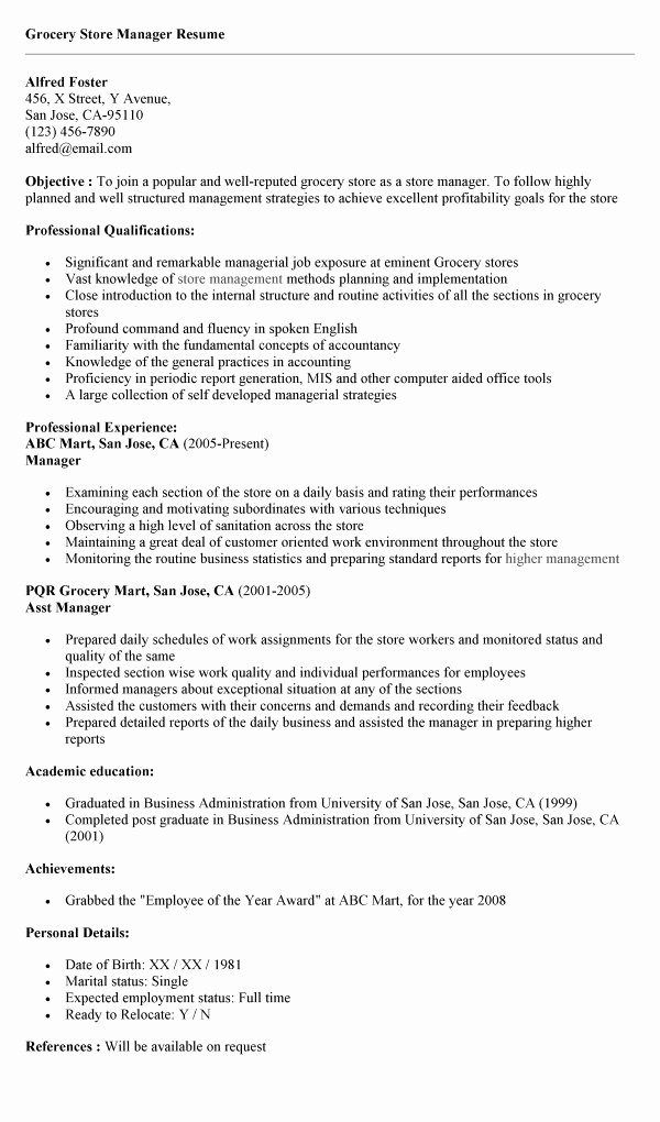 Grocery Store Manager Resume Beautiful Grocery Store Resume Examples Cover Letter Samples