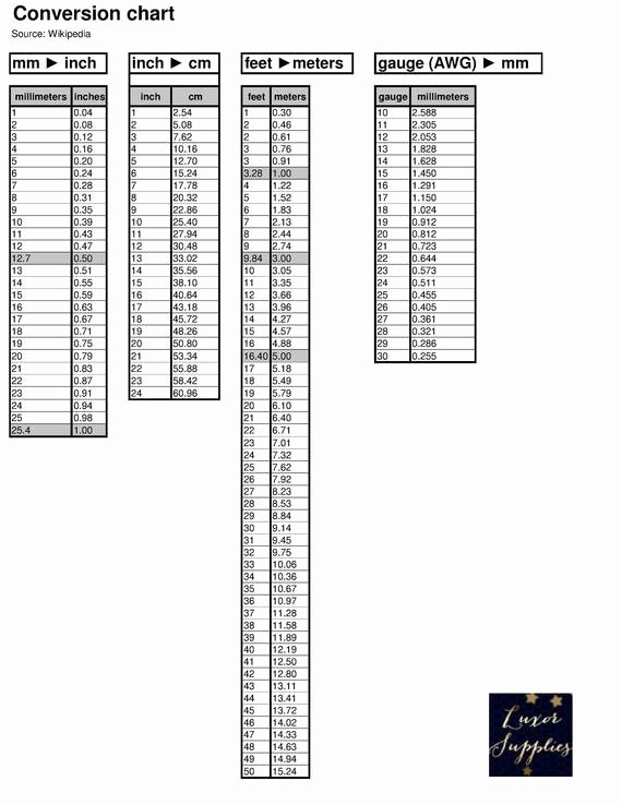 Height Chart In Inches Luxury Conversion Chart Don T Buy Listing Gauge to