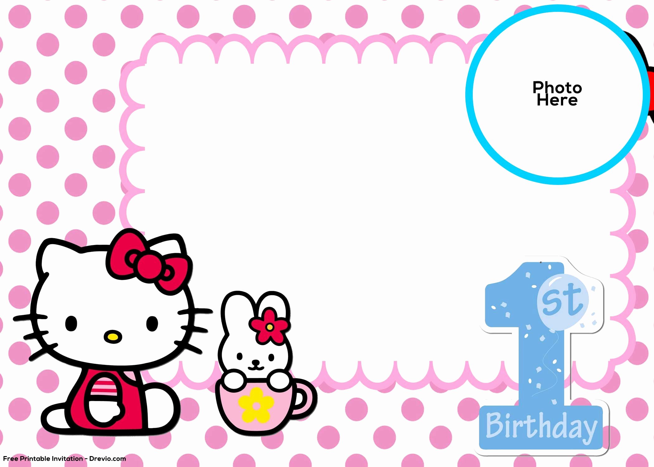 Hello Kitty 1st Birthday Invitations Unique Free Hello Kitty 1st Birthday Invitation Template