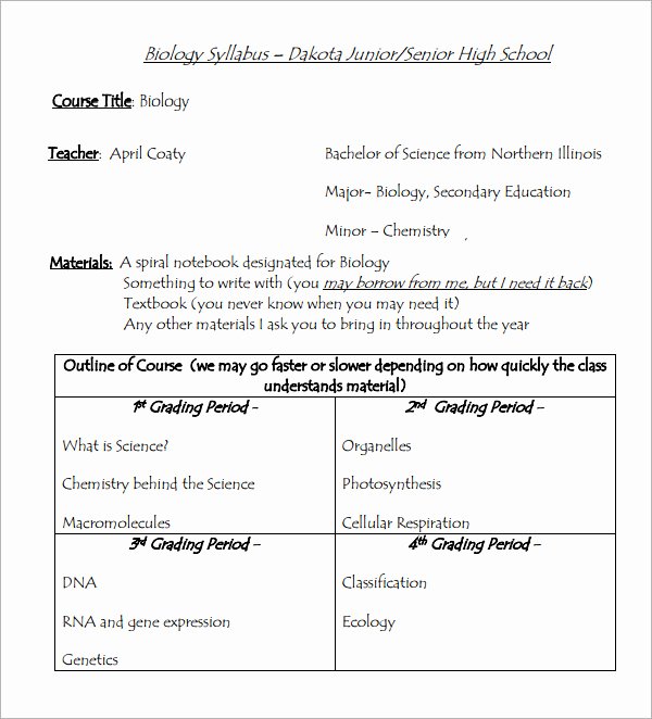 High School Course Syllabus Template Best Of Free 7 Sample Syllabus Templates In Pdf
