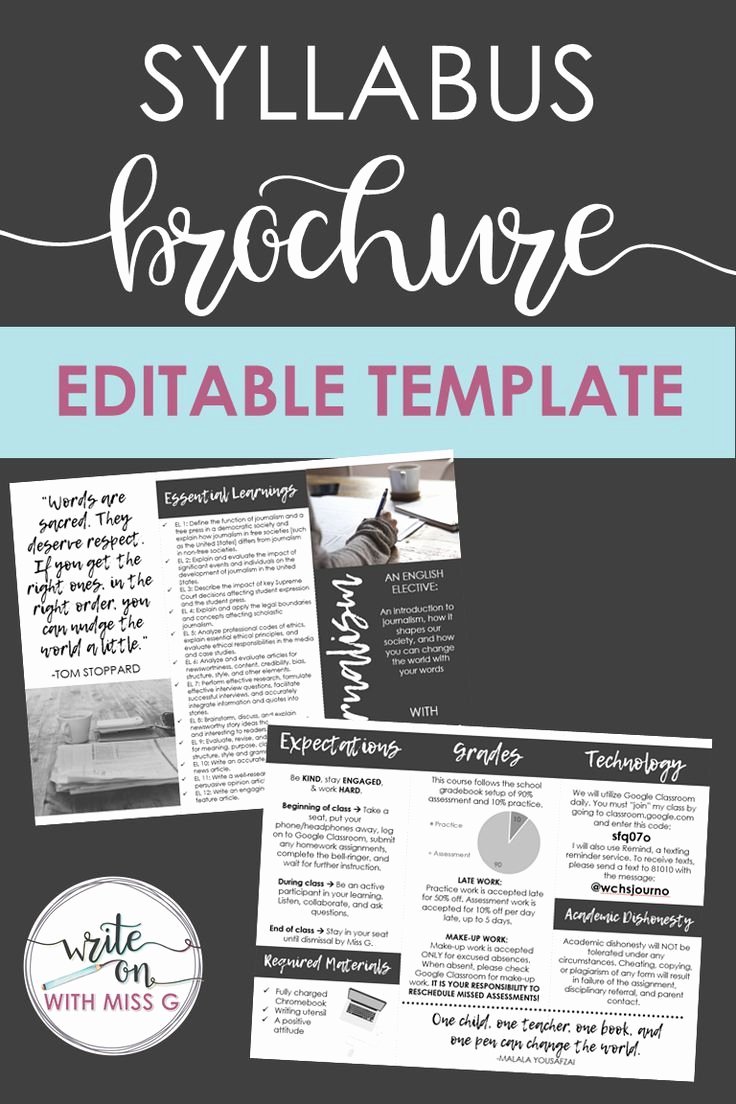 High School Course Syllabus Template Luxury Visual Syllabus Brochure Editable Template Grayscale