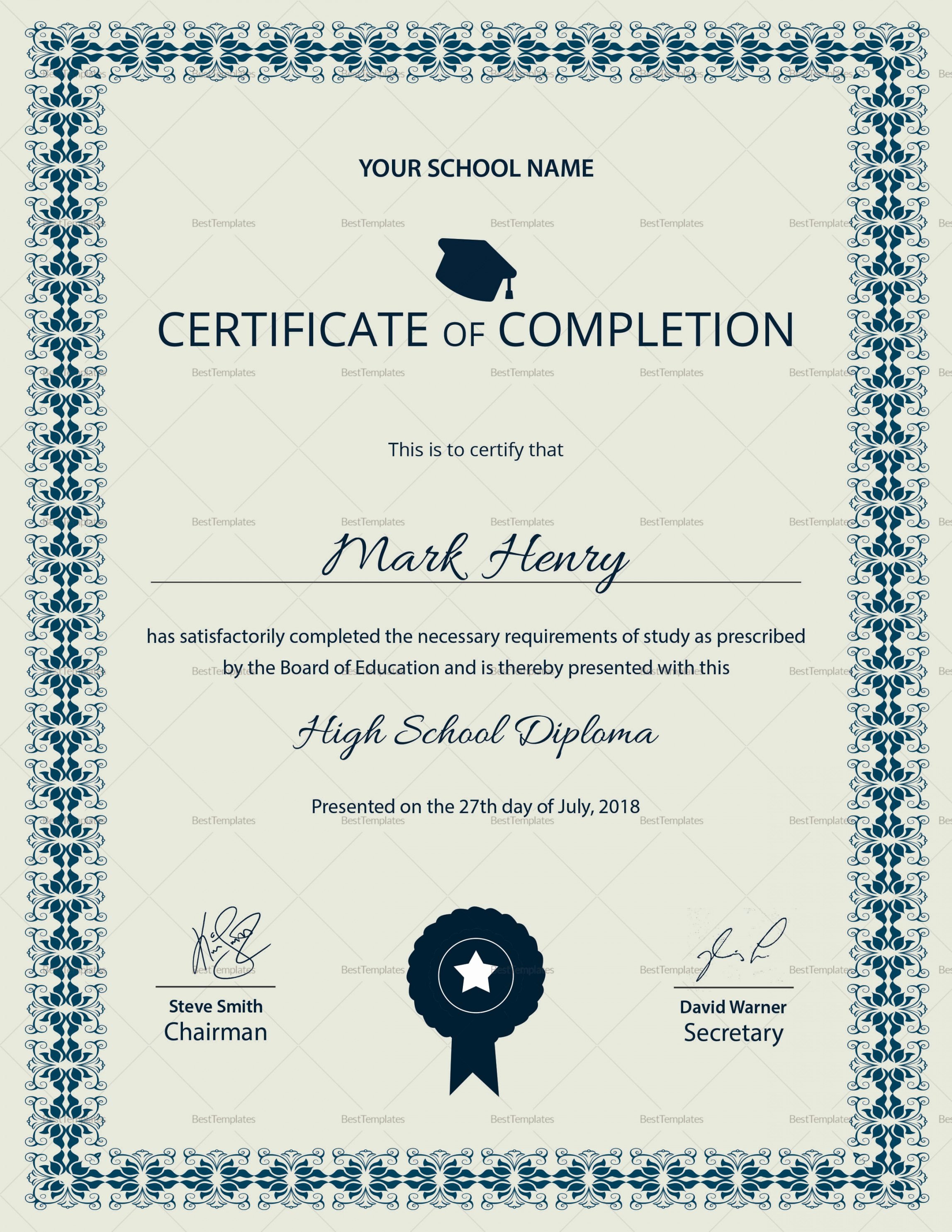 High School Diploma Template Word Lovely High School Certificate Template