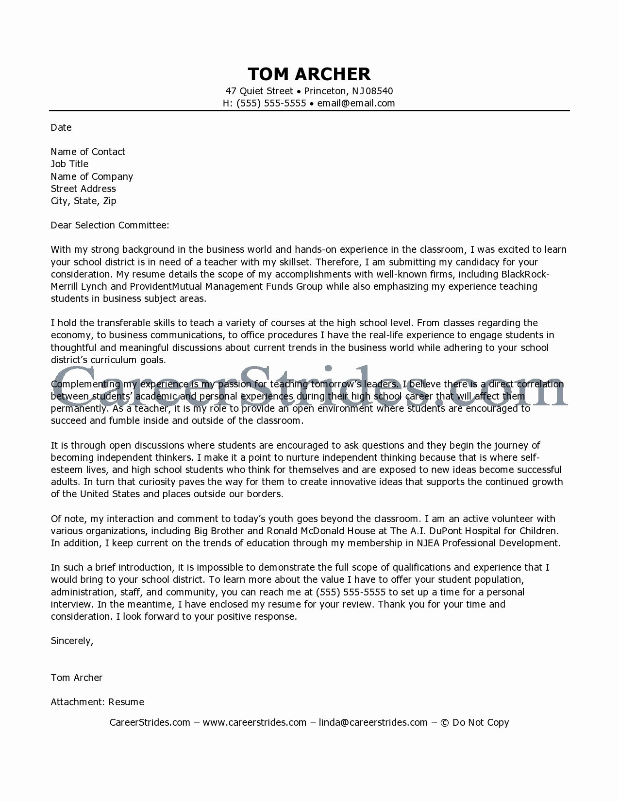 High School Teacher Cover Letter Awesome Teaching Cover Letters Careerstridesbusiness