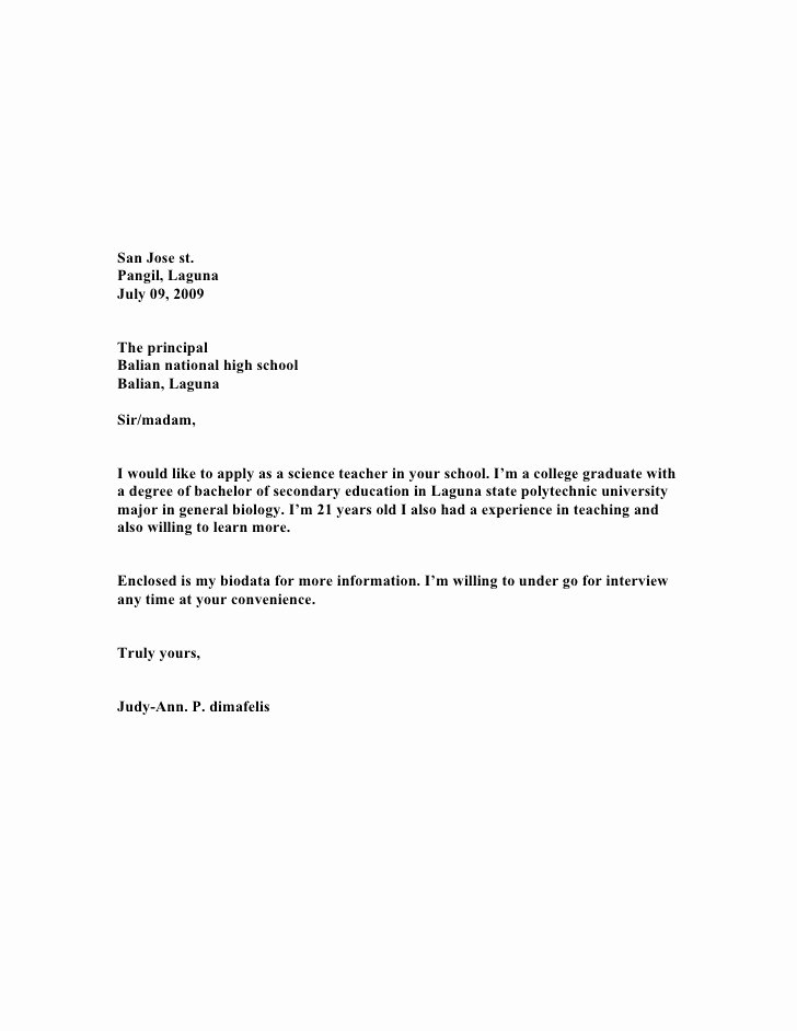 High School Teacher Cover Letter Unique Application Letters