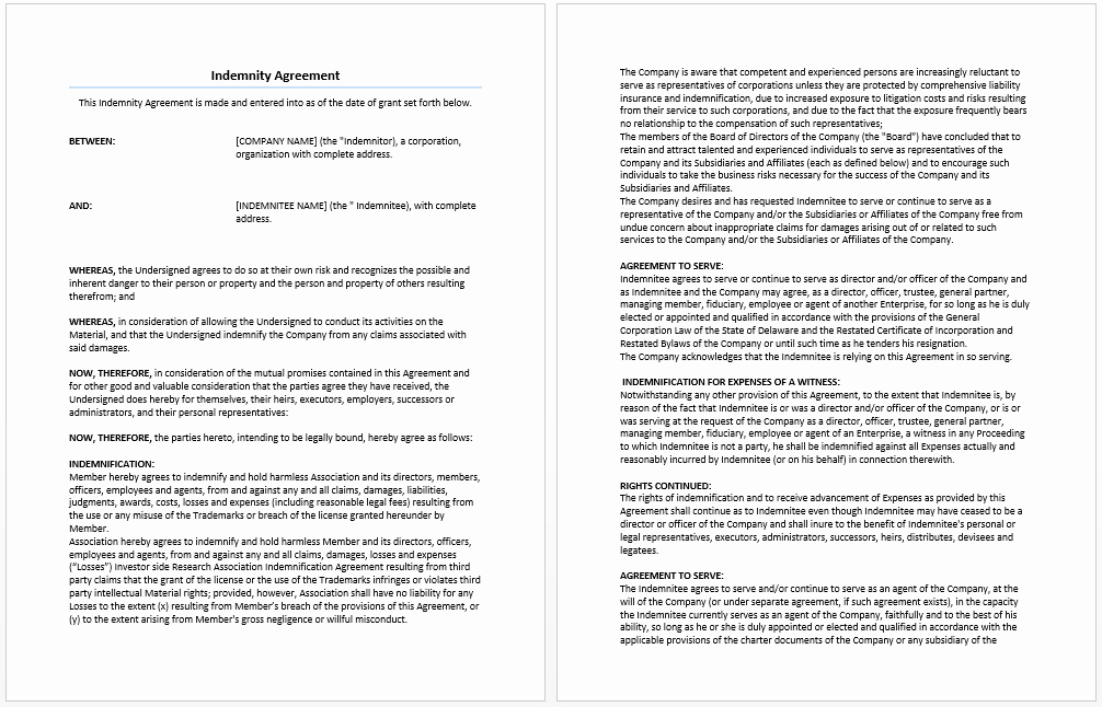 Hold Harmless Agreement Sample Wording Awesome Indemnity Agreement Template – Microsoft Word Templates