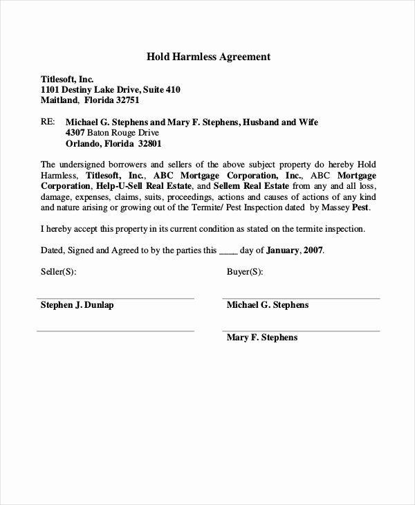 Hold Harmless Agreement Sample Wording Unique 14 Hold Harmless Agreements Free Sample Example